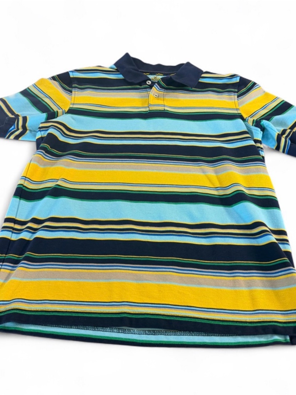Men's Striped Polo in Yellow, Light Blue & Navy